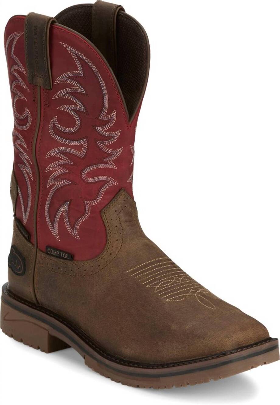 NEW JUSTIN BOOTS men's met-guard thorn waterproof waterbuffalo work boot in tan/